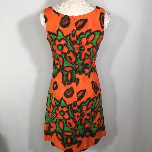 Ariella orange dress with green flower pattern - Picture 2 of 3